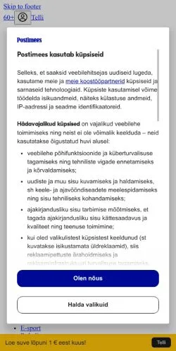 Anteprima del sito 60+, media di Estonia per articoli sponsorizzati