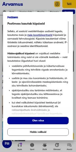 Podgląd witryny Arvamus, medium z kraju Estonia do artykułów sponsorowanych