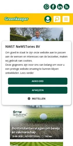 Aperçu du site Greenkeeper, média de Pays-Bas pour articles sponsorisés