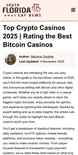 Podgląd witryny Crypto Casinos, medium z kraju Stany Zjednoczone do artykułów sponsorowanych