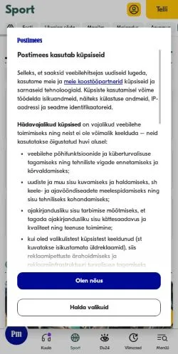 Podgląd witryny Postimees Sport, medium z kraju Estonia do artykułów sponsorowanych
