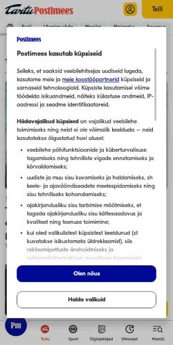 Anteprima del sito Tartu Postimees, media di Estonia per articoli sponsorizzati