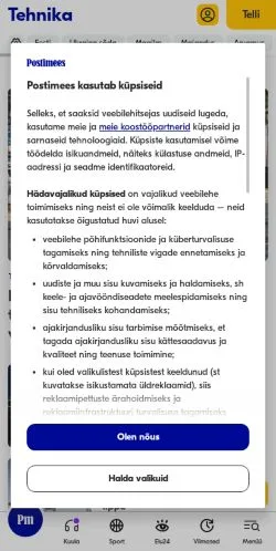 Anteprima del sito Tehnika, media di Estonia per articoli sponsorizzati