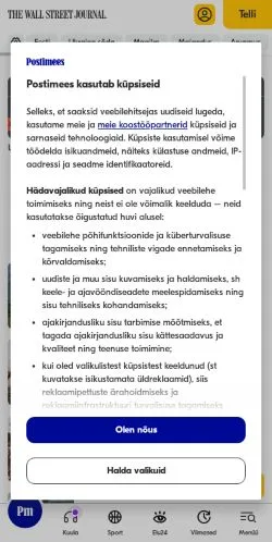 Podgląd witryny The Wall Street Journal, medium z kraju Estonia do artykułów sponsorowanych