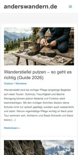 Voorbeeld van de site Anderswandern, medium uit Duitsland voor gesponsorde artikelen