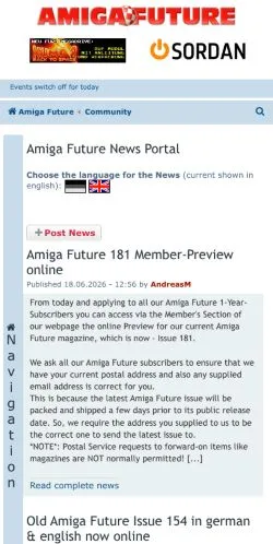 Preview of the Amiga Future website, a media outlet in Germany for sponsored articles