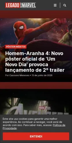 スポンサード記事向けのブラジルメディア、Legado da Marvelのサイトプレビュー