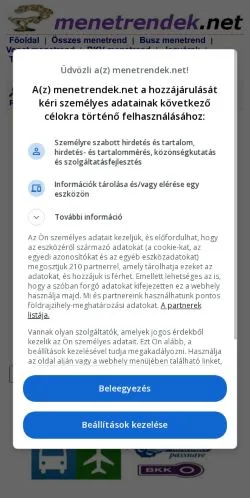 Podgląd witryny MÁV VOLÁN BKK Menetrendek, medium z kraju Węgry do artykułów sponsorowanych