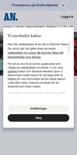 Anteprima del sito Arvikanyheter, media di Svezia per articoli sponsorizzati