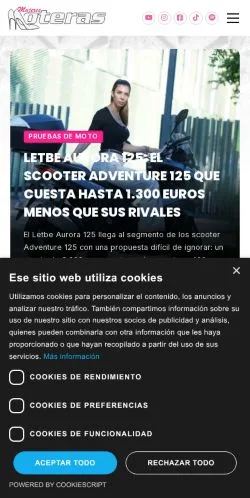 Vista previa del sitio Mujeres Moteras, medio de España para artículos patrocinados