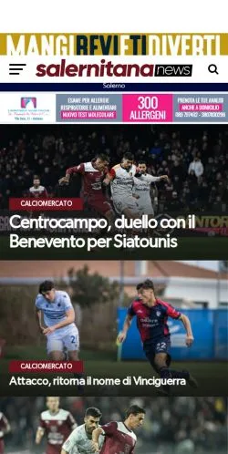 Vista previa del sitio Salernitana News, medio de Italia para artículos patrocinados