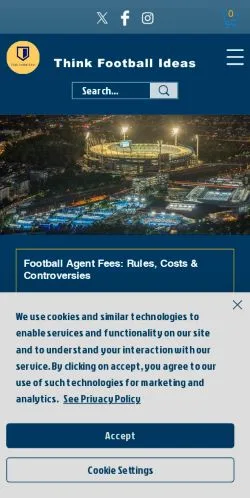 Anteprima del sito Think Football Ideas, media di Regno Unito per articoli sponsorizzati
