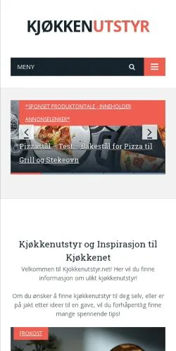 Anteprima del sito Kjøkkenutstyr Inspirasjon, media di Norvegia per articoli sponsorizzati
