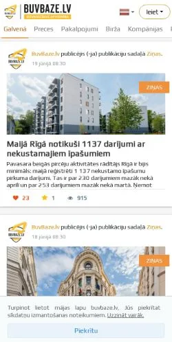 Sponsorlu makaleler için Letonya medyası Būvniecības portāls Latvijā BuvBaze.lv sitesinin önizlemesi