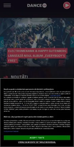 Pré-visualização do site DanceFM, meio de Romênia para artigos patrocinados