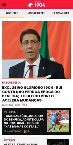 Anteprima del sito Glorioso 1904, media di Portogallo per articoli sponsorizzati
