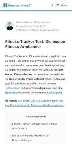 Podgląd witryny Fitness Tracker Test, medium z kraju Niemcy do artykułów sponsorowanych