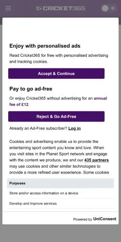 Aperçu du site Cricket365, média de États-Unis pour articles sponsorisés