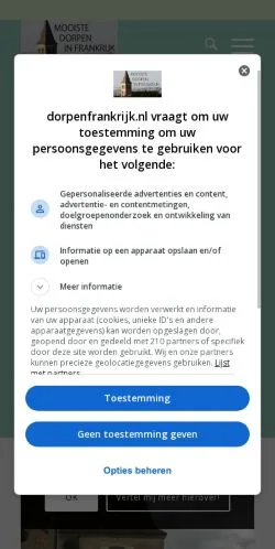 Anteprima del sito De mooiste dorpen van Frankrijk, media di Paesi Bassi per articoli sponsorizzati