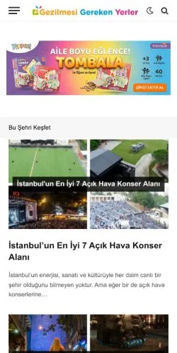 Anteprima del sito Gezilmesi Gereken Yerler, media di Turchia per articoli sponsorizzati