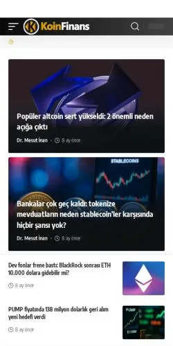 Sponsorlu makaleler için Türkiye medyası KoinFinans sitesinin önizlemesi