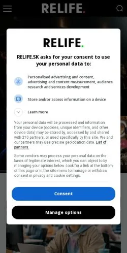 Anteprima del sito RELIFE, media di Slovacchia per articoli sponsorizzati