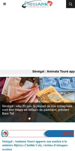 Vista previa del sitio Pressafrik, medio de Francia para artículos patrocinados