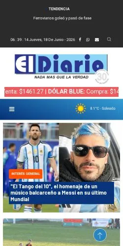 Podgląd witryny El Diario Balcarce, medium z kraju Argentyna do artykułów sponsorowanych