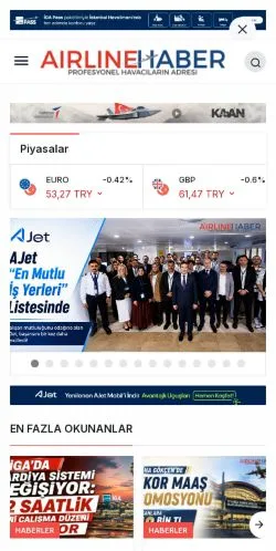 Anteprima del sito AirlineHaber, media di Turchia per articoli sponsorizzati