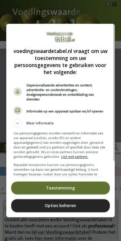 Podgląd witryny Voedingswaardetabel, medium z kraju Holandia do artykułów sponsorowanych