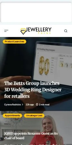 Anteprima del sito Jewellery Focus, media di Regno Unito per articoli sponsorizzati