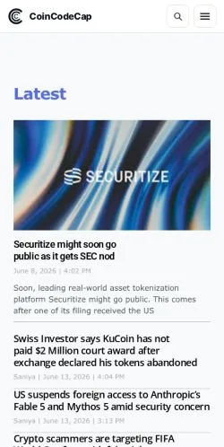 Vista previa del sitio CoinCodeCap, medio de Estados Unidos para artículos patrocinados
