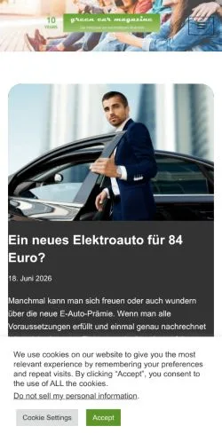 Anteprima del sito Green Car Magazine, media di Germania per articoli sponsorizzati
