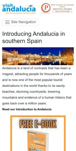 Anteprima del sito Visit Andalucia, media di Stati Uniti per articoli sponsorizzati