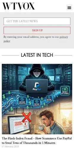 Preview of the WTVOX website, a media outlet in United Kingdom for sponsored articles