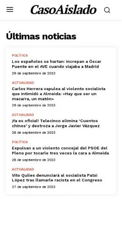 Aperçu du site Caso Aislado, média de Espagne pour articles sponsorisés
