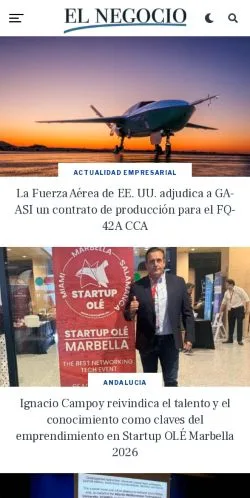 Anteprima del sito El Negocio, media di Spagna per articoli sponsorizzati