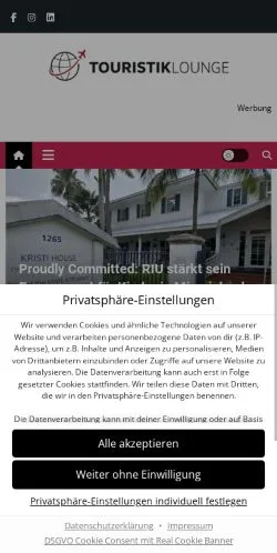 Podgląd witryny Touristiklounge News- und Presseportal, medium z kraju Niemcy do artykułów sponsorowanych