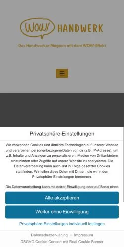 Anteprima del sito WOW-Handwerk, media di Germania per articoli sponsorizzati