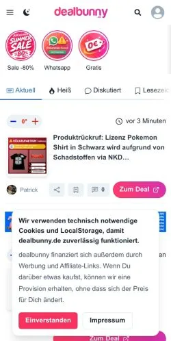 Anteprima del sito dealbunny.de, media di Germania per articoli sponsorizzati