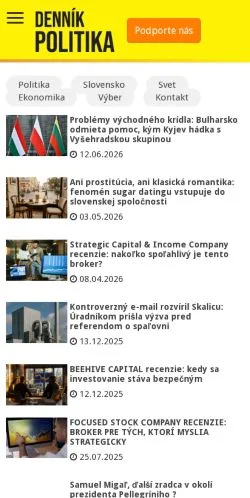 Anteprima del sito Denník Politika, media di Slovacchia per articoli sponsorizzati