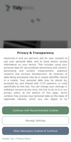 Anteprima del sito Tidy Minds, media di Paesi Bassi per articoli sponsorizzati