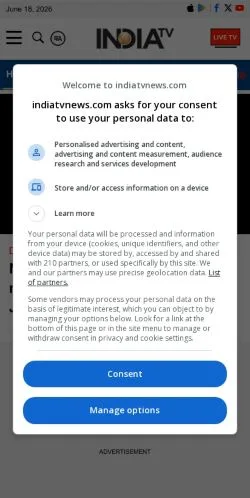 Anteprima del sito India TV News, media di Stati Uniti per articoli sponsorizzati