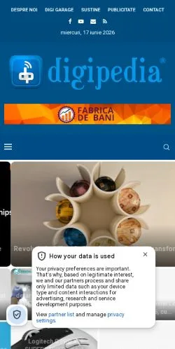Forhåndsvisning av nettstedet DigiPedia, medium fra Romania for sponsede artikler