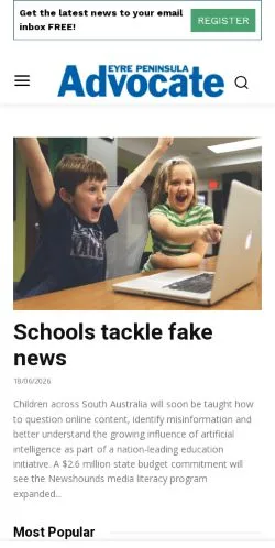 Podgląd witryny Eyre Peninsula Advocate, medium z kraju Australia do artykułów sponsorowanych