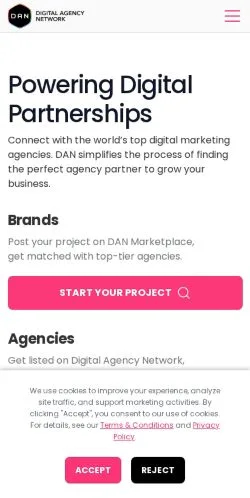 Förhandsvisning av webbplatsen Digital Agency Network, medium i USA för sponsrade artiklar