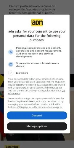 Anteprima del sito Diario ADN, media di Colombia per articoli sponsorizzati