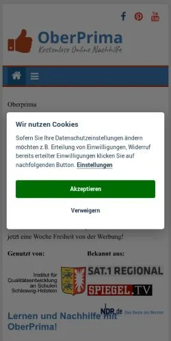 Forhåndsvisning av nettstedet OberPrima, medium fra Tyskland for sponsede artikler