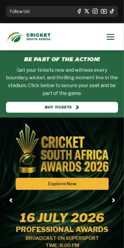 Anteprima del sito Cricket South Africa, media di Stati Uniti per articoli sponsorizzati