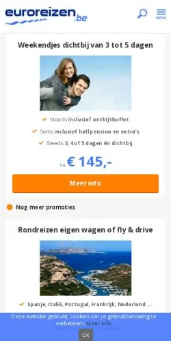Anteprima del sito Euroreizen, media di Belgio per articoli sponsorizzati